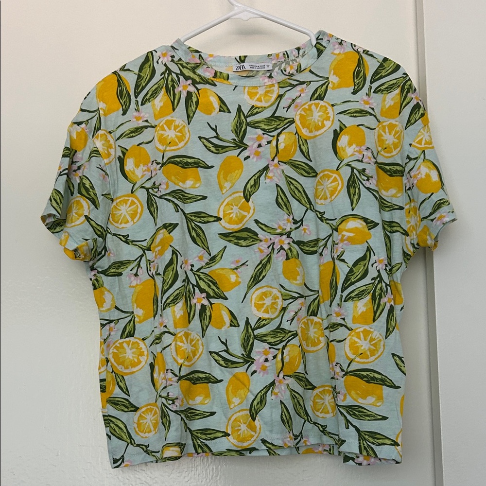 Zara Citrus Print Short Sleeve Top - Yellow and Green